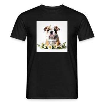 Chiot bouledogue mignon avec des fleurs - T-shirt homme - noir - Devant - AI Model Male 178 light (178cm)