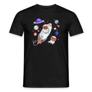 Un chien et un ours en peluche explorent l’espace - T-shirt homme - noir - Devant - AI Model Male 178 light (178cm)