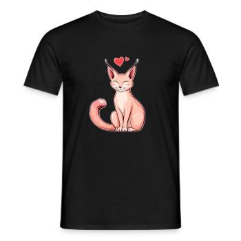 Chat rose avec un cœur – Aimant et joueur - T-shirt homme - noir - Devant - AI Model Male 178 light (178cm)