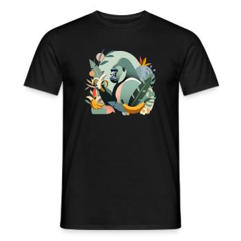 Stolzer Gorilla mit Banane in tropischer Umgebung - Männer T-Shirt - Schwarz - Vorne - AI Model Male 178 light (178cm)