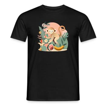 Playful monkey with tropical fruits - Men's T-Shirt - black - Front - AI Model Male 178 light (178cm)