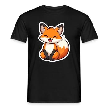 Renard mignon et heureux dans le style dessin animé - T-shirt homme - noir - Devant - AI Model Male 178 light (178cm)