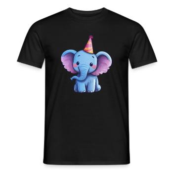 Süßer fröhlicher Elefant mit Partyhut - Männer T-Shirt - Schwarz - Vorne - AI Model Male 178 light (178cm)