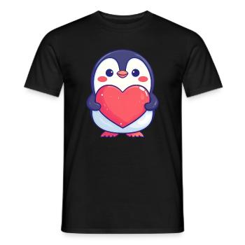 Pingouin tenant un cœur rouge - Adorable dessin animé - T-shirt homme - noir - Devant - AI Model Male 178 light (178cm)