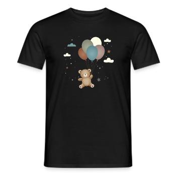 Ours volant avec des ballons dans un style mignon - T-shirt homme - noir - Devant - AI Model Male 178 light (178cm)