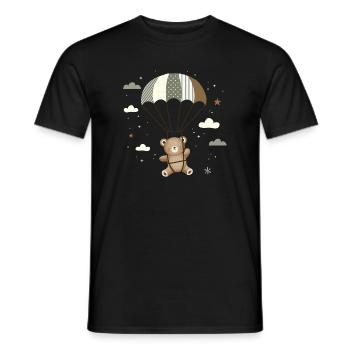 Bear with Parachute – Playful Animal Illustration - Men's T-Shirt - black - Front - AI Model Male 178 light (178cm)