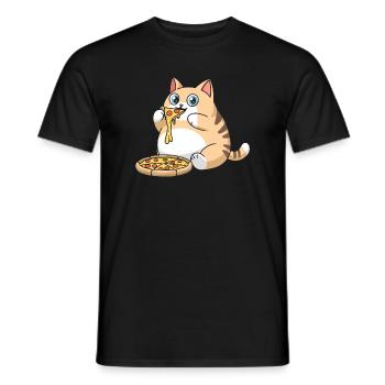 Cute Chubby Cat Eating Pizza - Men's T-Shirt - black - Front - AI Model Male 178 light (178cm)