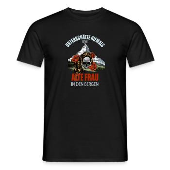 Unterschätze niemals eine alte Frau in den Bergen - Männer T-Shirt - Schwarz - Vorne - AI Model Male 178 light (178cm)