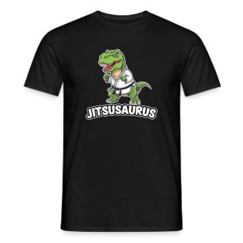Jitsusaurus Dinosaur in Jiu-Jitsu Gear - Men's T-Shirt - black - Front - AI Model Male 178 light (178cm)