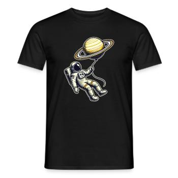 Floating with Saturn – Astronaut Balloon Design - Men's T-Shirt - black - Front - AI Model Male 178 light (178cm)