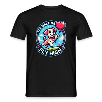 Chien volant avec ballon coeur - T-shirt homme - noir - Devant - AI Model Male 178 light (178cm)