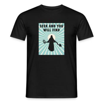 Cherchez et vous trouverez.Détecteur de métaux - T-shirt homme - noir - Devant - AI Model Male 178 light (178cm)