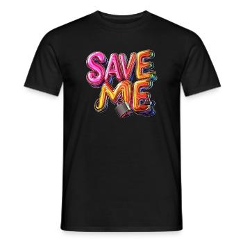 Stylischer 3D Schriftzug "SAVE ME" mit Schlössern - Männer T-Shirt - Schwarz - Vorne - AI Model Male 178 light (178cm)