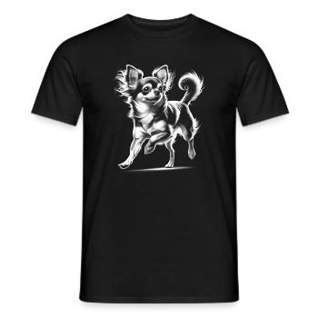 Süßer verspielter Langhaar Chihuahua als Porträt - Männer T-Shirt - Schwarz - Vorne - AI Model Male 178 light (178cm)