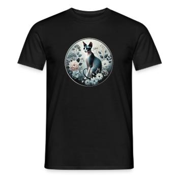 Princess Sphynxkatze zwischen Blumen - Männer T-Shirt - Schwarz - Vorne - AI Model Male 178 light (178cm)
