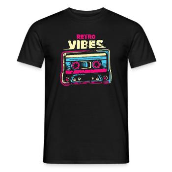 retro vibes cassette vintage tape Farbenmix used - Men's T-Shirt - black - Front - AI Model Male 178 light (178cm)