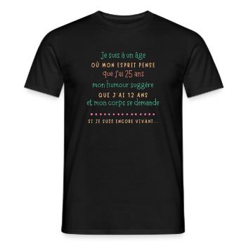 Âge et humour esprit jeune - T-shirt homme - noir - Devant - AI Model Male 178 light (178cm)