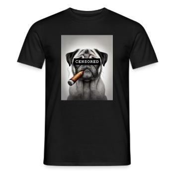 Censored Pug with Cigar - Men's T-Shirt - black - Front - AI Model Male 178 light (178cm)