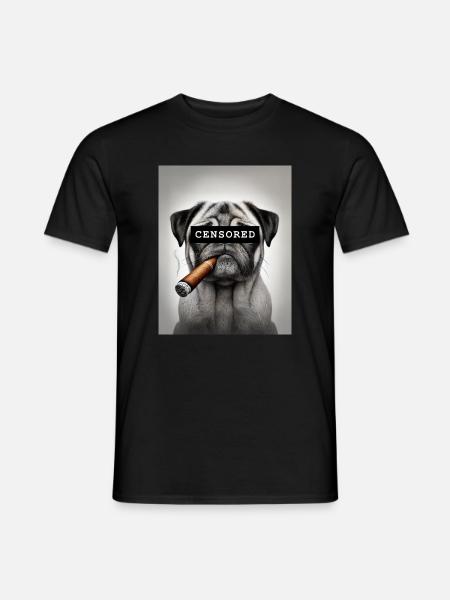 Censored Pug with Cigar - Men's T-Shirt - black