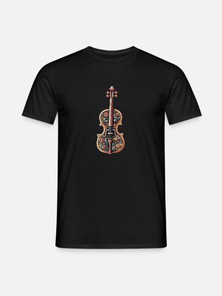 Kunstnerisk violin med blomstermønster - Mænd T-shirt - sort