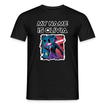 My name is Olivia 2026 - Men's T-Shirt - black - Front - AI Model Male 178 light (178cm)