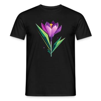 Crocus au design polygonal - tons violets et verts - T-shirt homme - noir - Devant - AI Model Male 178 light (178cm)