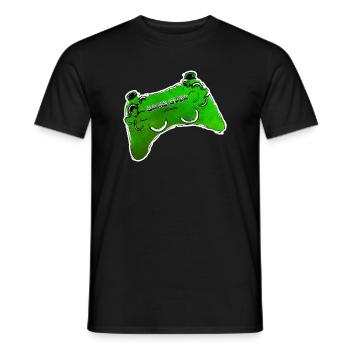 green comic controller with text GAME OVER - Men's T-Shirt - black - Front - AI Model Male 178 light (178cm)