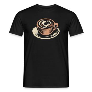 Tasse à café stylisée avec cœur Latte Art - T-shirt homme - noir - Devant - AI Model Male 178 light (178cm)