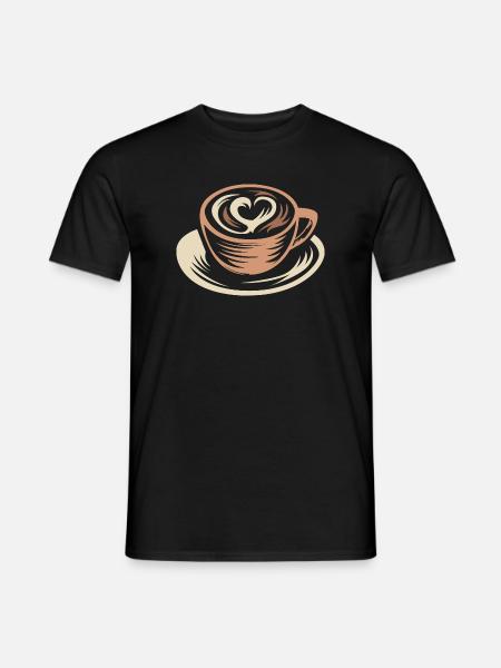 Stylisierte Kaffeetasse mit Latte Art Herz - Männer T-Shirt - Schwarz