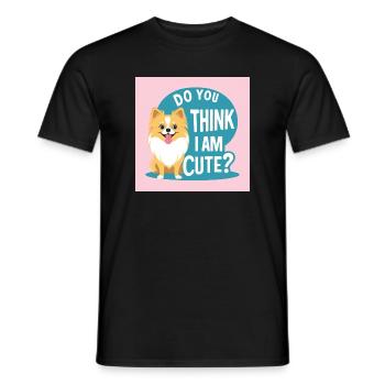 Pomeranian Dog "Do You Think I am cute?" - Men's T-Shirt - black - Front - AI Model Male 178 light (178cm)