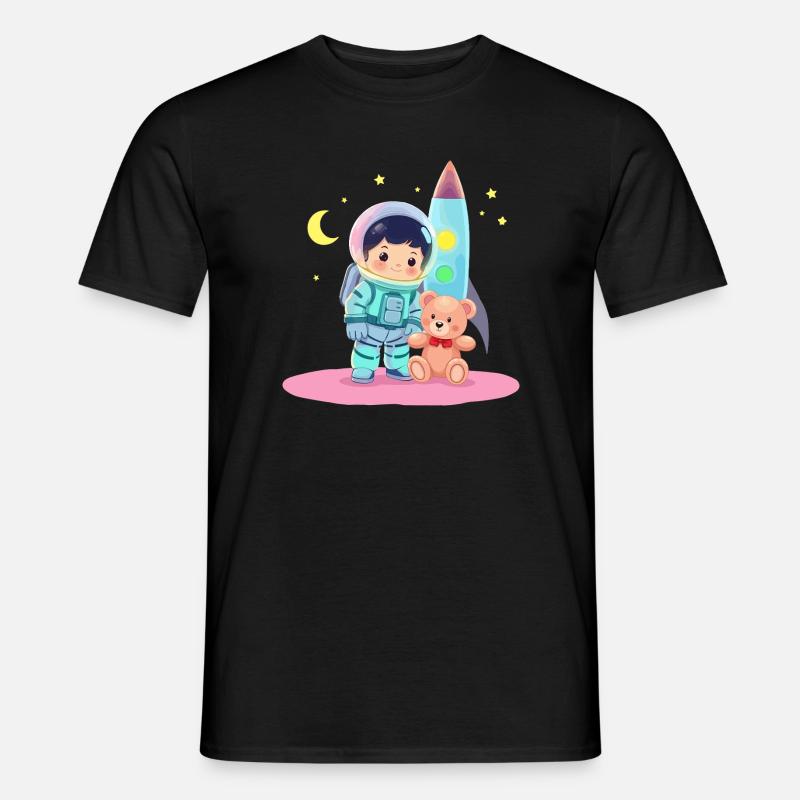 Astronaut mit Teddybär - Männer T-Shirt - Schwarz