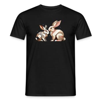Deux lapins en représentation géométrique - T-shirt homme - noir - Devant - AI Model Male 178 light (178cm)