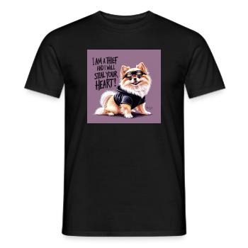 Pomeranian Dog "I am a thief" - Men's T-Shirt - black - Front - AI Model Male 178 light (178cm)