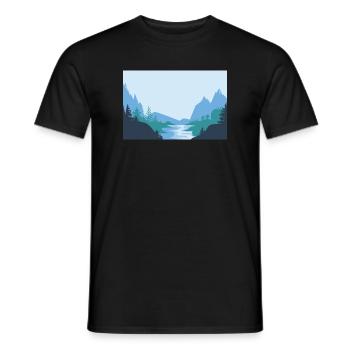 Minimalist landscape with river and mountains - Men's T-Shirt - black - Front - AI Model Male 178 light (178cm)