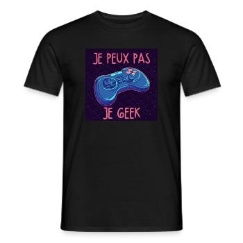 Je peux pas je geek — Manette neon - T-shirt homme - noir - Devant - AI Model Male 178 light (178cm)