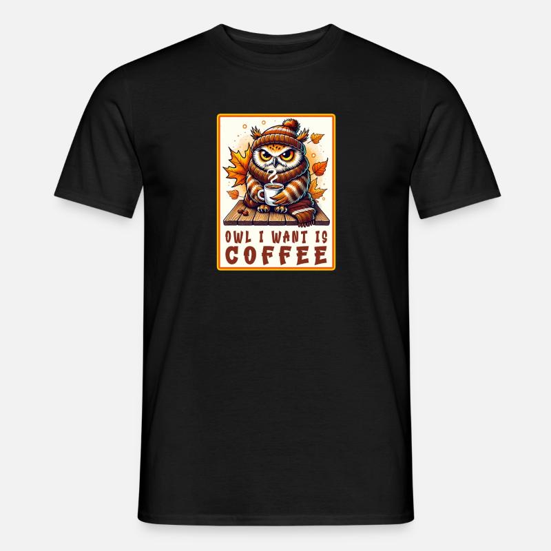 Eulen Kaffee Desgin - Männer T-Shirt - Schwarz