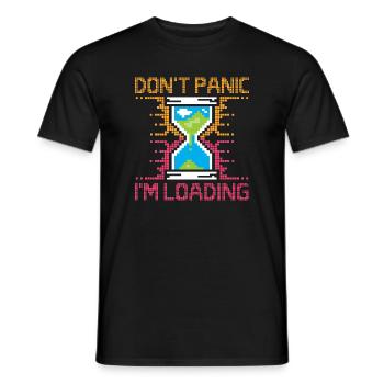 Don't Panic – Pixel Loading Sanduhr - Männer T-Shirt - Schwarz - Vorne - AI Model Male 178 light (178cm)
