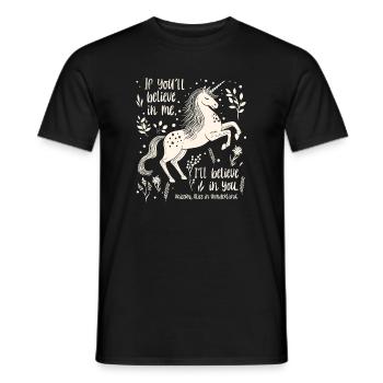 Alice in Wonderland Unicorn Quote - Believe in you - Men's T-Shirt - black - Front - AI Model Male 178 light (178cm)