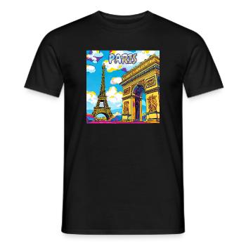 Paris Pop Art: Eiffel-Arc-Traumlandschaft - Männer T-Shirt - Schwarz - Vorne - AI Model Male 178 light (178cm)