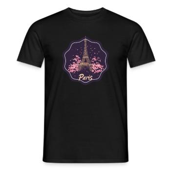 Paris Blossom Eiffel Icon on Purple - Men's T-Shirt - black - Front - AI Model Male 178 light (178cm)
