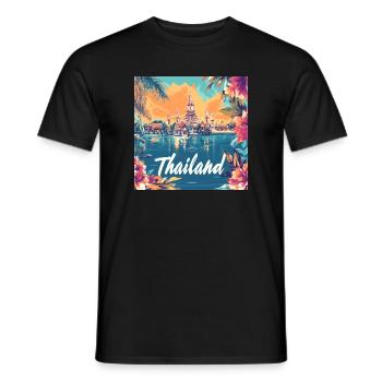 Thailand Temple Sunset Floral Paradise - Men's T-Shirt - black - Front - AI Model Male 178 light (178cm)
