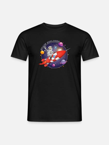 The astronaut and the red rocket in space - Men's T-Shirt - black