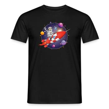 Der Astronaut und die rote Rakete im All - Männer T-Shirt - Schwarz - Vorne - AI Model Male 178 light (178cm)