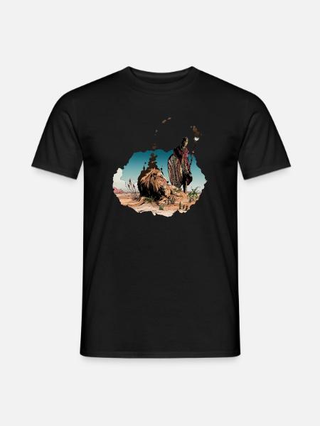 Afrikanischer Krieger & Löwe – Geist der Savanne - Männer T-Shirt - Schwarz
