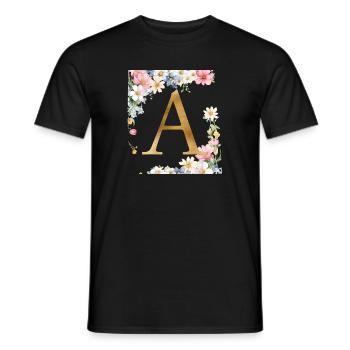 Un monogramme, floral, personnalisable - T-shirt homme - noir - Devant - AI Model Male 178 light (178cm)