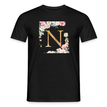 N Monogramme, Floral, Personnalisable - T-shirt homme - noir - Devant - AI Model Male 178 light (178cm)