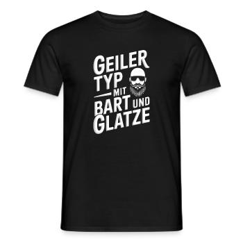 homme avec barbe et tête chauve porteur de barbe - T-shirt homme - noir - Devant - AI Model Male 178 light (178cm)