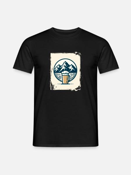 Bergsee mit Berghütte und Kaffee - Männer T-Shirt - Schwarz