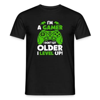 I Don’t Get Older I Level Up – Funny Gaming Motiv - Männer T-Shirt - Schwarz - Vorne - AI Model Male 178 light (178cm)