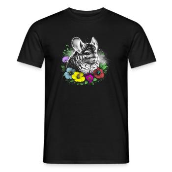 Cute chinchilla with colorful flowers - Men's T-Shirt - black - Front - AI Model Male 178 light (178cm)